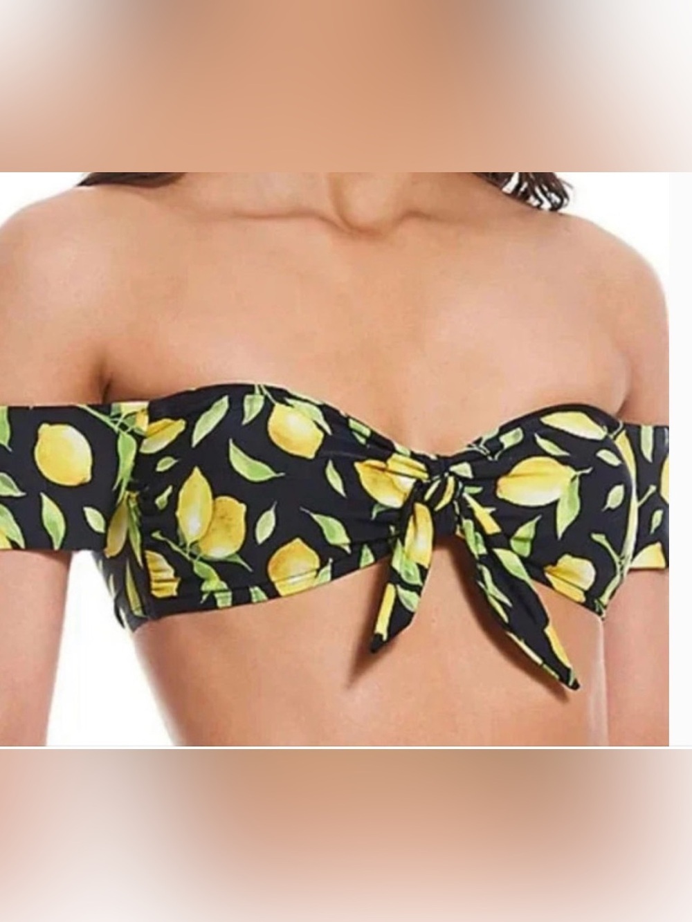 Gianni Bini High Waisted Lemon Print Bikini and Off Shoulder Top- Bikini Set